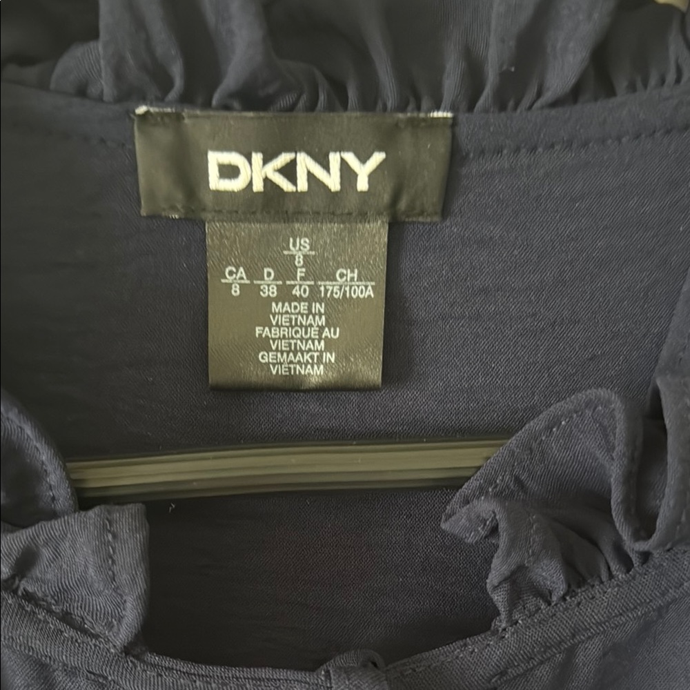 DKNY Elegant Black Blouse with Tie Accent